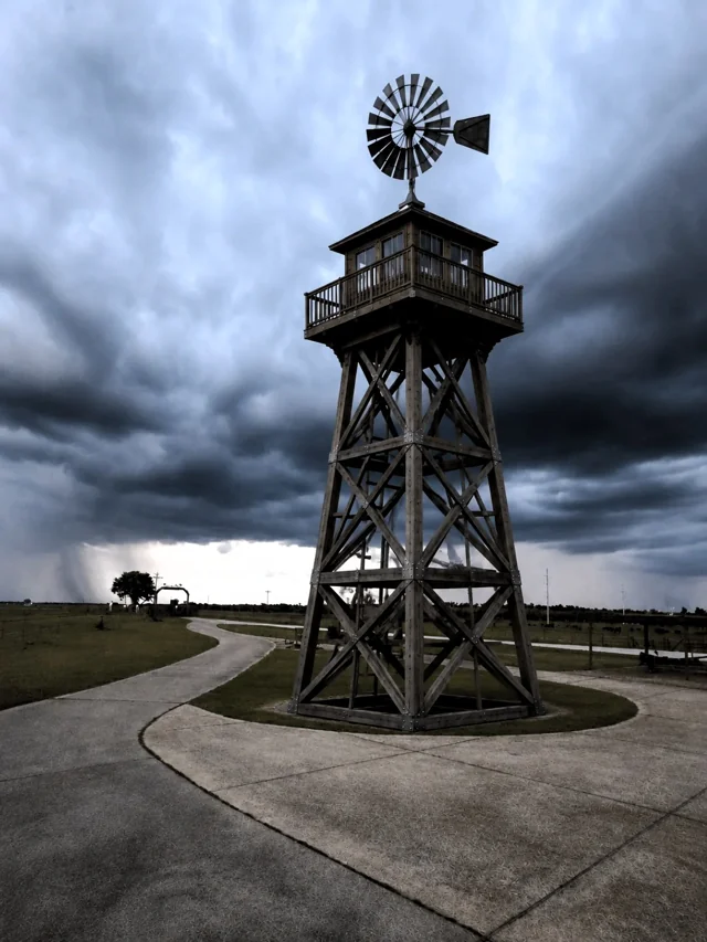 Storm building over the lookout windmill